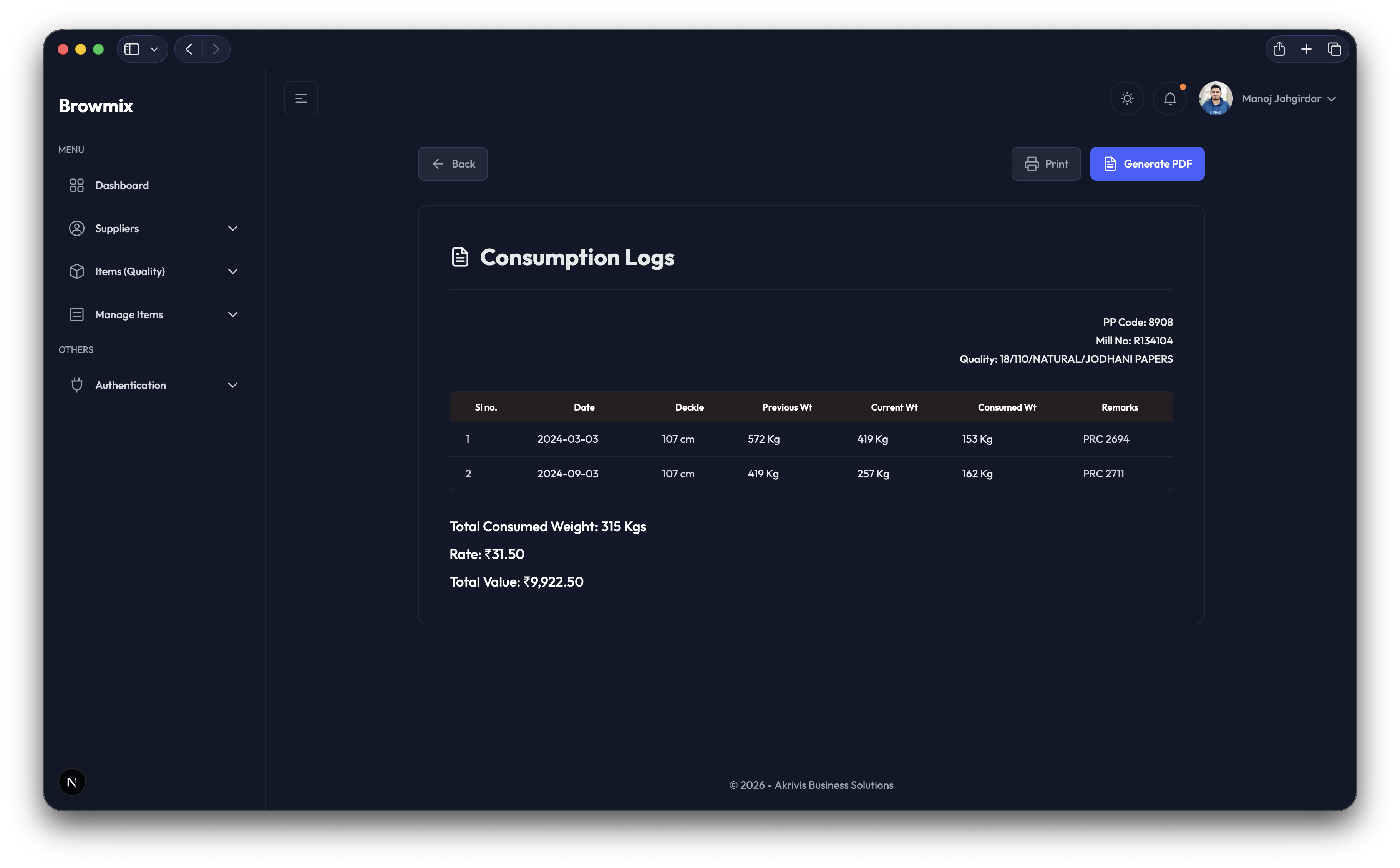 Consumption Logs